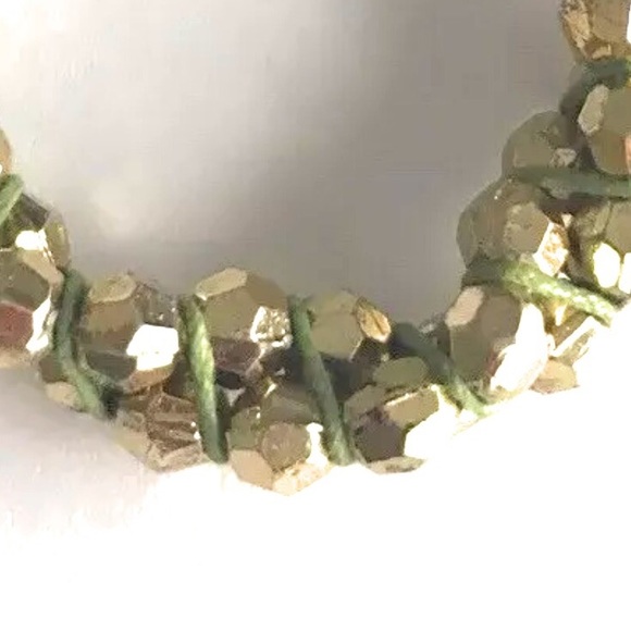 Gold Beads and Green String Macreme Bracelet - Picture 2 of 2